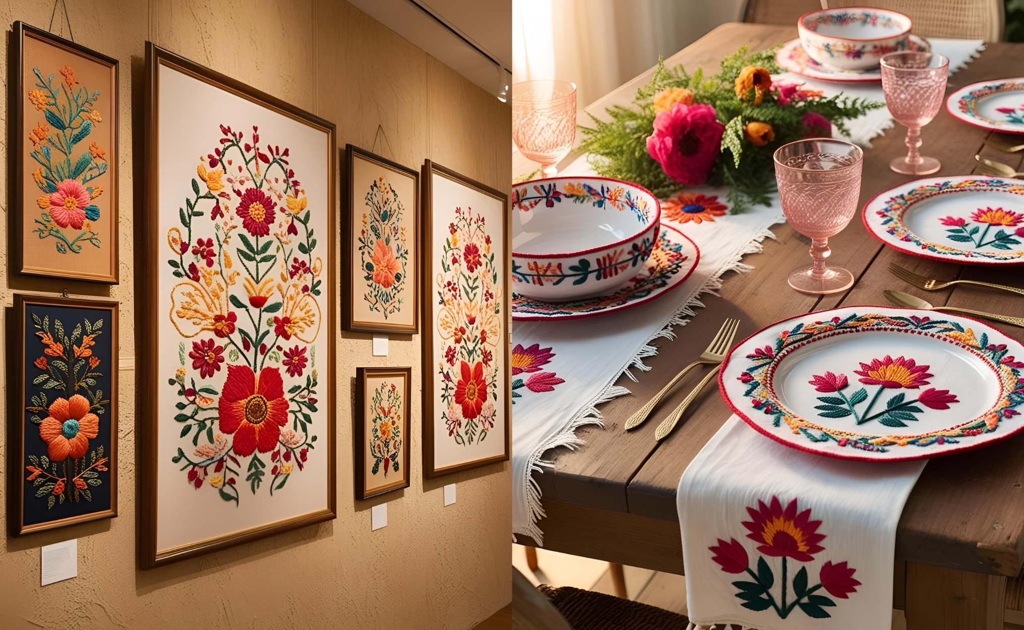 Framed Embroidery Pieces _ Embroidered Tableware